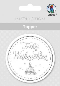 Topper, weiß/silber, "Frohe Weihnachten"